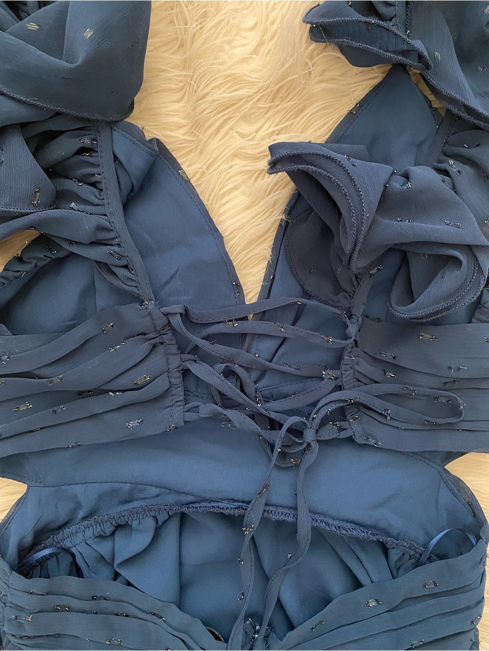 Petal & Pup Harmony Maxi Dress Navy Blue V-Neck Open Corset Back Formal Gown S - Picture 12 of 14